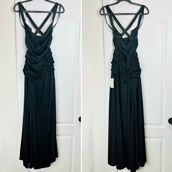 NWT For Love and Lemons Willa Ruched Formal Satin Maxi Gown Dress Small S Black - Picture 2 of 10